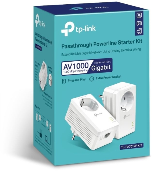Сетевой адаптер TP-Link AV1000 Gigabit Passthrough Powerline Starter KitSPEED: 1000 Mbps PowerlineSPEC: Broadcom CPU, HomePlug AV2, 1+1 Gigabit PortFEATURE: Plug and Play, tpPLC Utility, Pair for More Security, Extra Power SocketKIT: 2× TL-PA7017P'