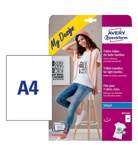 Термотрансфер Avery Zweckform MD1001 A4, 5 л, покрытие матовое, белый
