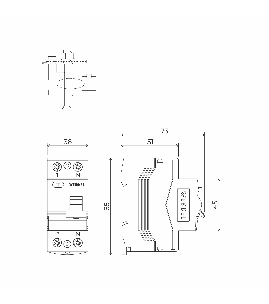 Устройство защитного отключения Werkel 1P+N 40 A 30 mА  АС  6 kА W912P406