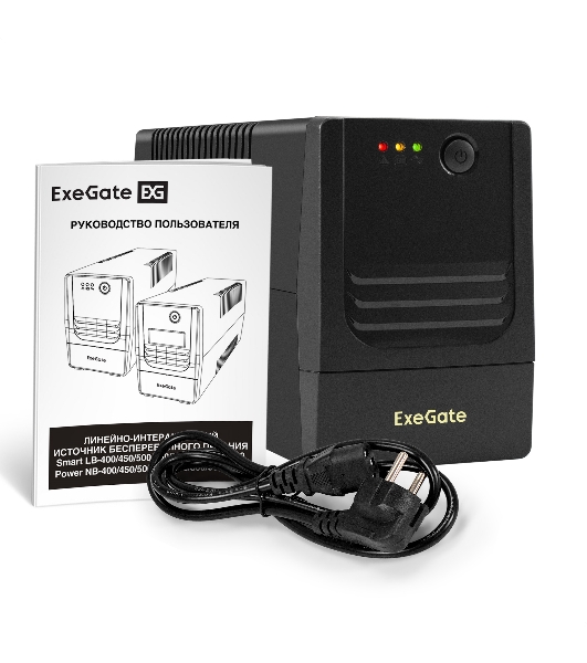 Источник бесперебойного питания ExeGate Power NB-400.LED.AVR.4C13 (400VA/240W, LED, AVR, 4*C13, батарея 12V 4.5Ah, Black)