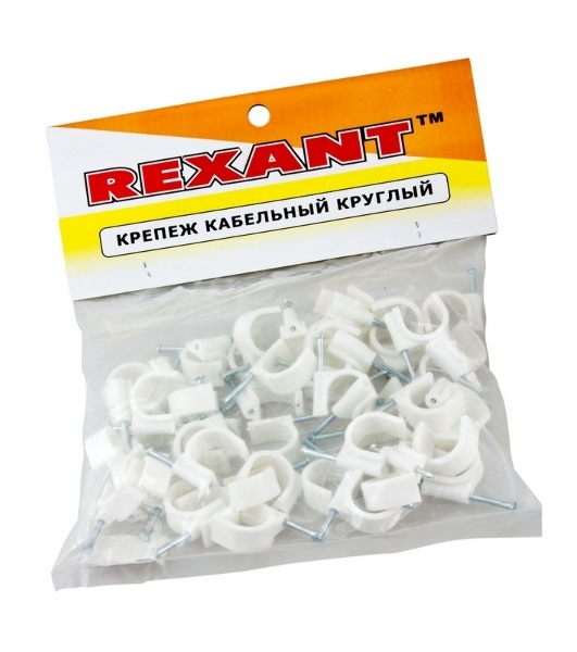Крепеж кабеля круглый Rexant 20 мм, белый (упак. 50 шт)