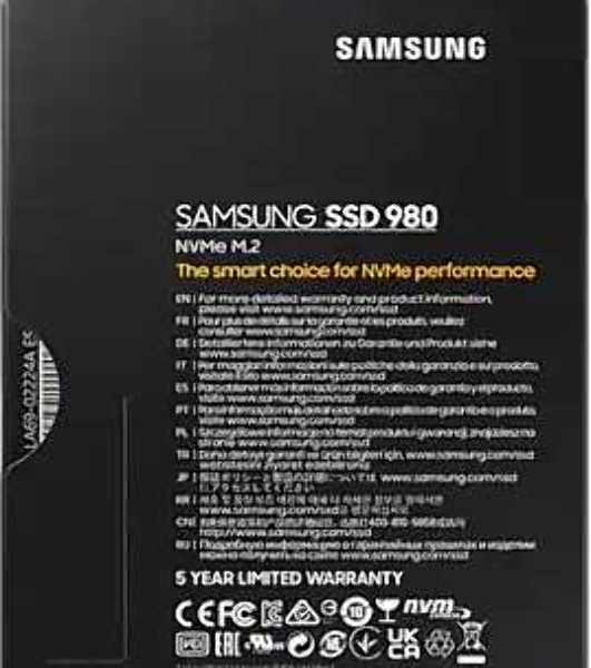 Накопитель SSD Samsung 980 MZ-V8V500BW, 500Gb, PCIe 3.0 x4, M.2 2280, NVMe, R/W 3100/2600