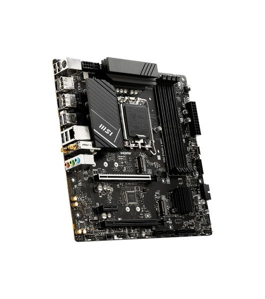 Материнская плата MSI PRO B760M-A WIFI, LGA 1700, Intel B760, 4xDDR5, 4xSATA, 2xM.2, 1xPCI-E 4.0 x16, 1xPCI-E 4.0 x4, 2xHDMI, 2xDP, 1x2.5Gb LAN, 2xUSB-A 2.0, 2xUSB 3.2 Gen 1, 2xUSB 3.2 Gen 2, 3x3.5 мм, 7.1, Micro-ATX
