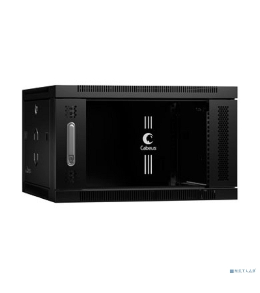 Шкаф телекоммуникационный настенный Cabeus SH-05F, 19', 6U, 368х600х350 мм (ВхШхГ), дверь: стекло, сварной, черный