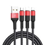 Кабель HOCO USB X26 Xpress 3 в 1 для Lightning, Micro USB, Type-C, 2.0A, 1 м, черный с красным, фото2