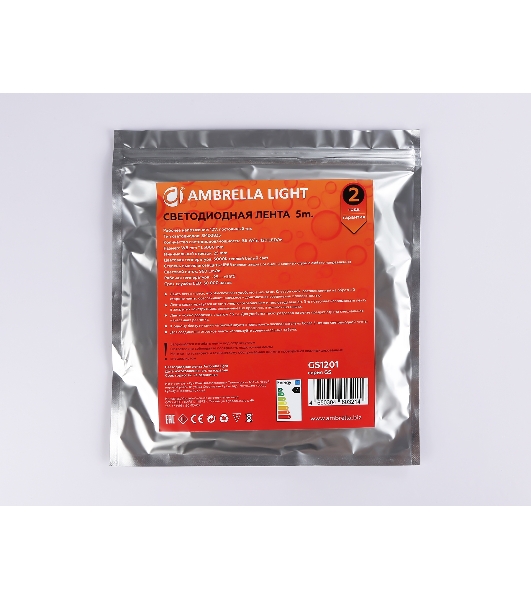 Светодиодная лента Ambrella light GS1201 2835 120Led/ 9.6W m/ 12V IP65 3000K/ 5000*8*2.27mm (2 конт.)