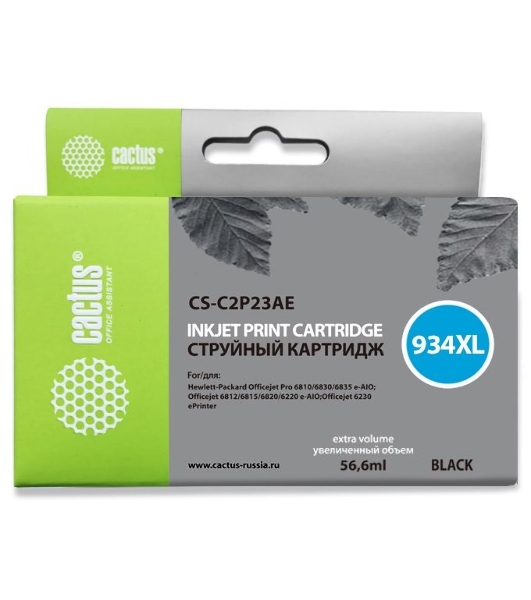 Картридж струйный Cactus CS-C2P23AE №934XL черный (30 мл) для HP DJ Pro 6230/6830