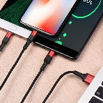 Кабель HOCO USB X26 Xpress 3 в 1 для Lightning, Micro USB, Type-C, 2.0A, 1 м, черный с красным, фото 1