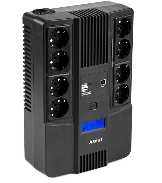 Источник бесперебойного питания Бастион SKAT-UPS 800-AID-IN-1x9-8 ИБП 220В 480Вт, LCD, АКБ 1x 9А·ч, line interactive, мод.синус, 8хSchuko,2xUS (8933)