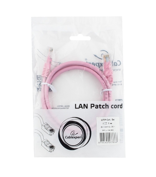 Патч-корд UTP Cablexpert cat.5e, 1м, литой, многожильный, розовый