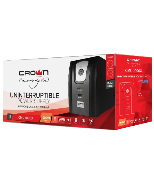Источник бесперебойного питания Crown CMU-1000X/1000 ВА/600 Вт/3 x евророзетка с заземлением (Schuko)