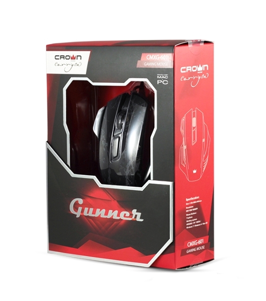 Мышь проводная Crown Gaming CMXG-601 черный, 1800 dpi, USB, кнопки - 7
