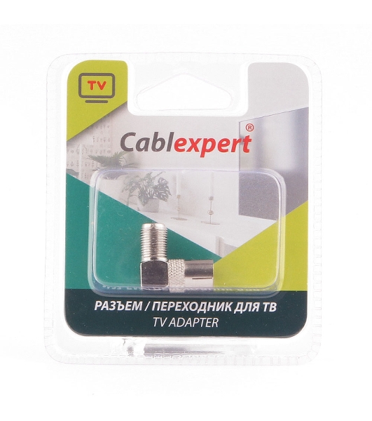 Переходник Cablexpert APL-FTVF-02, F (мама)/TV (мама), 90 градусов, блистер