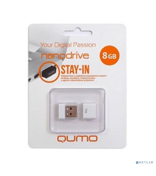 Флешка USB 2.0 QUMO 8Gb, NANO QM8GUD-NANO-W белый
