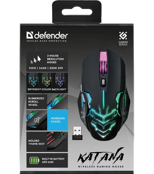 Мышь беспроводная Defender Katana GM-511 черный, 3200 dpi, радиоканал, USB, кнопки - 6
