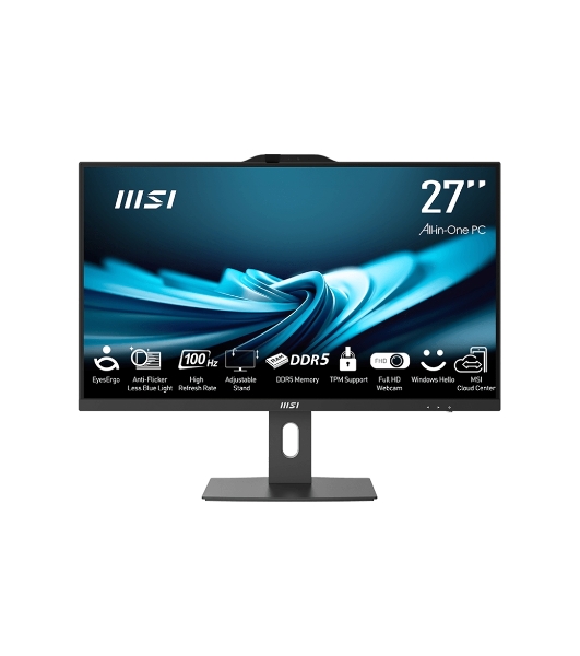 Моноблок MSI Pro AP272P 14M AiO 27' FHD(1920x1080)IPS AG Non-touch, Core i3-14100 (3.5GHz), 8Gb DDR5(1x8Gb), 512Gb SSD M.2, Intel UHD, WiFi, BT, camera, WirelessKB&mouse Eng/Rus,No OS,1y war-ty, черный (9S6-AF8321-807)
