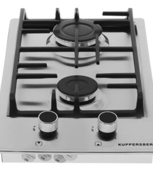 Газовая варочная панель Kuppersberg FS 36 X, газ, High-Tech, 29 см, автоматический электроподжиг, газ-контроль, форсунки под сжиженый газ, SABAF конфорки, чугунные решетки, цвет нержавеющая сталь, цвет фурнитуры черный