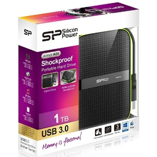 Внешний HDD 2.5' Silicon Power Armor A60, 1TB, USB 3.2 Gen 1 Type-A, 5400 rpm, черно-лаймовый