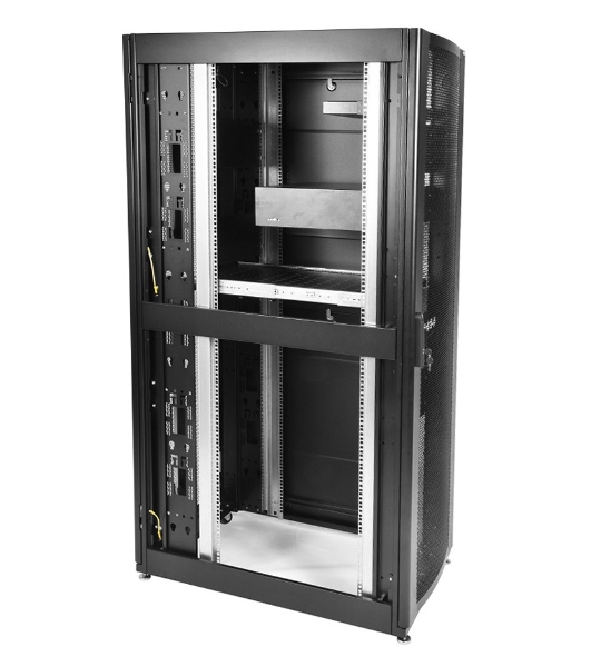 Шкаф серверный ПРОФ напольный 48U (600x1000) дверь перфор., задние двойные перфор., черный, в сборе (ШТК-СП-48.6.10-48АА-9005) (1 коробка)
