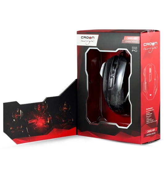 Мышь проводная Crown Gaming CMXG-601 черный, 1800 dpi, USB, кнопки - 7