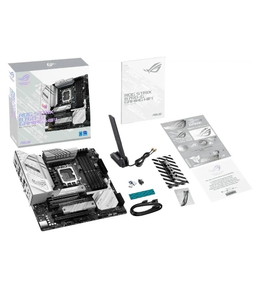 Материнская плата ASUS ROG STRIX B760-G GAMING WIFI, LGA 1700, Intel B760, 4xDDR5, 4xSATA, 2xM.2, 1xPCIe 5.0 x16, 1xPCIe 4.0 x4, 1xHDMI, 1xDP, 1x 2.5Gb LAN, 1xUSB-A 3.2 Gen 2, 2xUSB-A 3.2 Gen 1, 4xUSB-A 2.0, 1xUSB-C 3.2 Gen 1, 1xUSB-C 3.2 Gen 2x2, 5x3.5 мм, 7.1, mATX