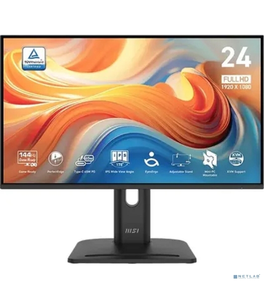 Монитор 23.8' MSI PRO MP245PHG E14 IPS 1920x1080, 144 Гц, 1 мс, 16:9, 300 кд/м², HDMI 2.0, DP 1.2, USB-C (65 Вт), USB Hub (2x USB-A, 1x USB-B), 3.5 Jack, динамики (2x2 Вт), HDR10, черный