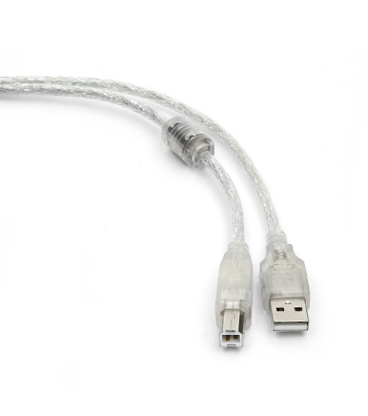 Кабель USB2.0 Pro Cablexpert CCF-USB2-AMBM-TR-6, AM/BM, 1,8м, экран, феррит.кольца, прозрачный, пакет
