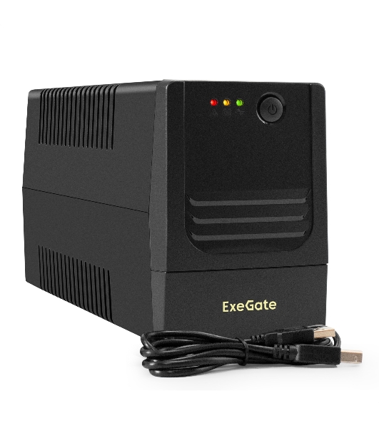 Источник бесперебойного питания ExeGate Power NB-650.LED.AVR.2SH.USB (650VA/390W, LED, AVR, 2*Schuko, USB, батарея 12V 7Ah, черный)