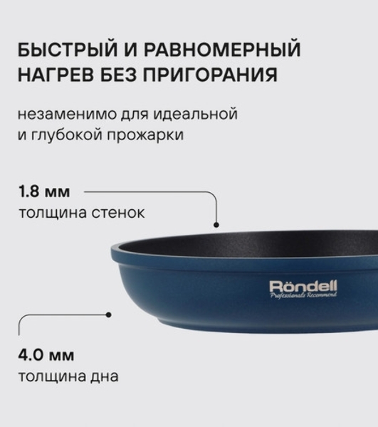Сковорода Rondell Del mar RDA-1847 круглая 24 см, покрытие: Xylan Plus ручка съемная (без крышки) синий