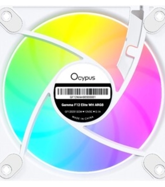 Вентилятор для корпуса Ocypus Gaммa F12 Elite WH ARGB REVERSE BLADE 3 IN 1, 120x120x25мм, 4-PIN PWM, 600-1800 RPM, 26 DBA MAX, HYDRO BEARING