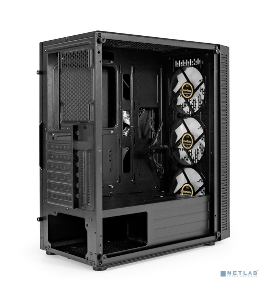 Компьютерный корпус Miditower ExeGate EVO-5001A-EVO800 (ATX, БП EVO800RGb с вент. 12 см, 2хUSB+1хUSB 3.0+HD Audio, черный, 3 вент.12см с RGb подсветкой, боковая панель - закаленное стекло)