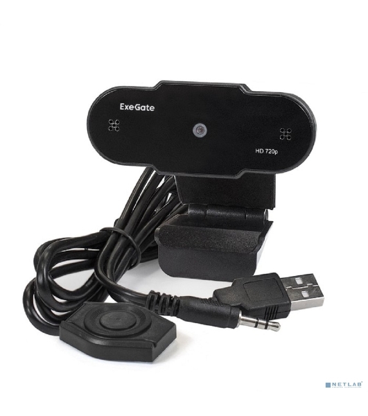 Веб-камера ExeGate BlackView C525 HD 1280x720, 30 кадр/с, USB Type-A, микрофон (шумоподавление), шторка приватности, универсальное крепление