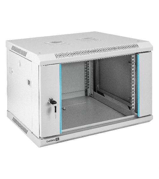 Шкаф телекоммуникационный 19' настенный 6U ExeGate EC-WM-6U.450.G.GREY (19', 6U, 600x450x370 мм (ШхГхВ), передняя дверь закаленное стекло, съемные боковые панели, пыле- и влагозащита IP23, светло-серый RAL 7035)