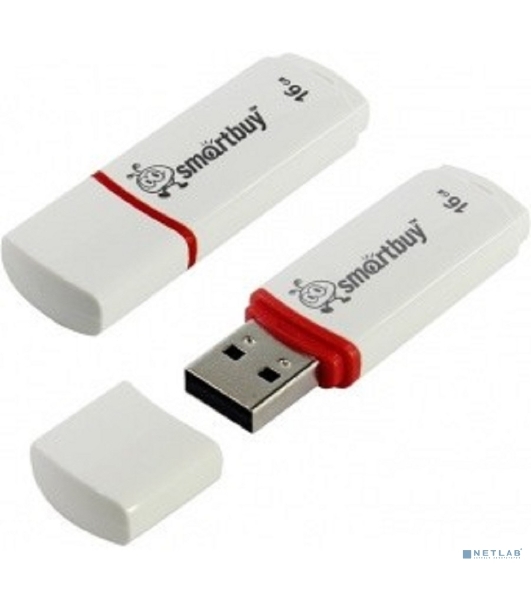 Флешка USB SmartBuy Crown white (SB16GbCRW-W), 16Gb, USB 2.0, R/W 15/5, белый/красный