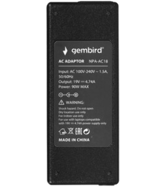 Блок питания Gembird для ноутбуков Acer 19В/4,74А, 90Вт, 1 штекер 5,5х1,7мм (NPA-AC18)