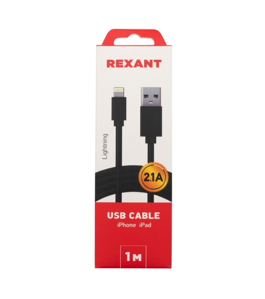 Кабель Rexant USB-Lightning 2 А, 1 м, черный ПВХ