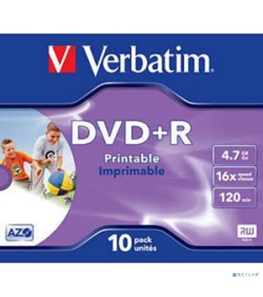 Диск DVD+R Verbatim 4.7Gb 16x Jewel case (10шт) Printable (43508)