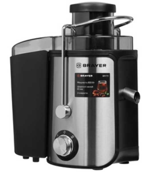 Соковыжималка BRAYER BR1711 серебристый, центробежная, 800 Вт, 500 мл, механическое