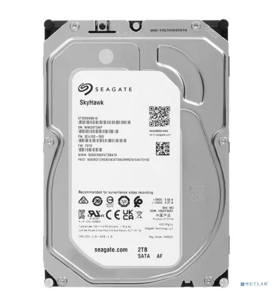 Жесткий диск HDD Seagate SkyHawk 2Tb SATA 5400 rmp 6Gb/s 256Mb 3.5' 1 year warranty (replacement ST2000VX008, ST2000VX015, WD23PURZ, ST2000VM003)