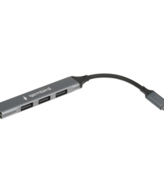 Разветвитель USB2.0 Gembird UHB-C201, 4xUSB2.0, кабель Type-C 10 см, алюминий, пакет