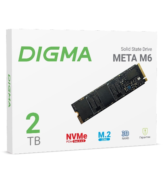 Накопитель SSD Digma PCI-E 4.0 x4 2Tb DGSM4002TM63T Meta M6 M.2 2280