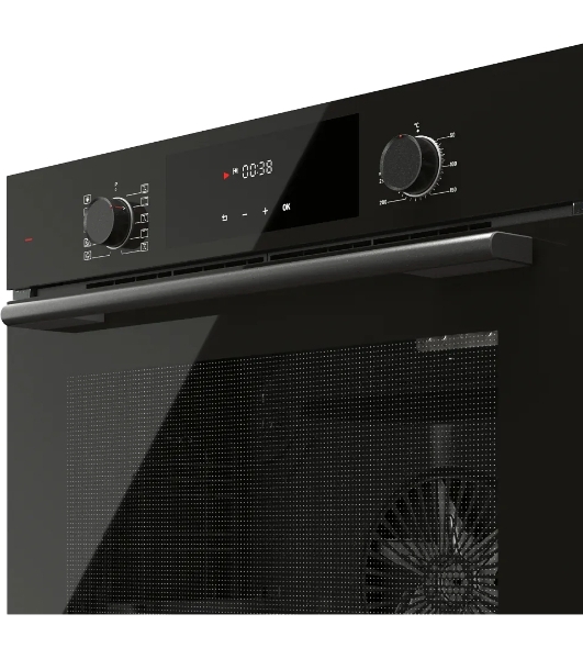Встраиваемый духовой шкаф Kuppersberg HF 609 B, High-Tech, объем 80 л, 10 режимов работы, телескопические направляющие, цифровой таймер, 2 стекла в дверце, утапливаемые переключатели, энергоэффективность А, черный