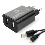 Сетевое зарядное устройство Cablexpert MP3A-PC-36 USB 2 порта, 2.4A, черный + кабель 1м lightning, фото2