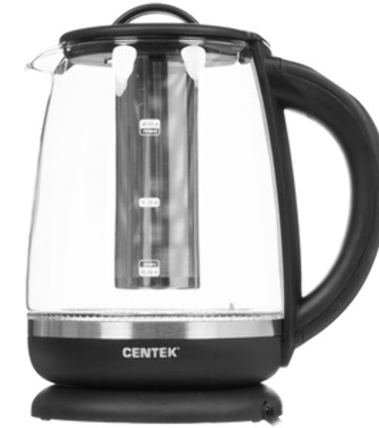 Электрочайник Centek CT-0017 черный, 2 л, 2200 Вт, скрытый нагревательный элемент, поддержание температуры