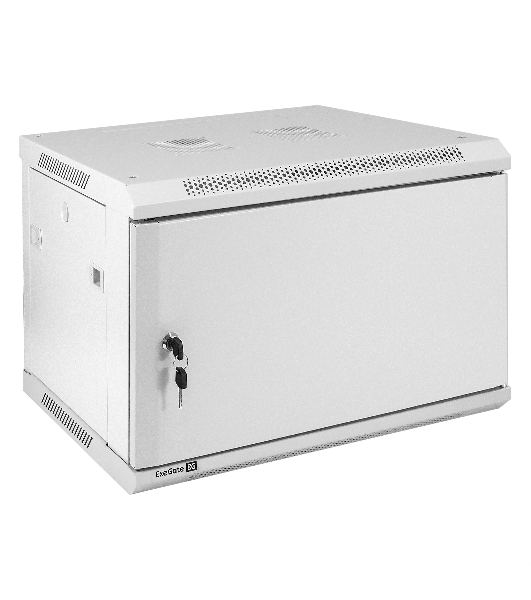 Шкаф телекоммуникационный 19' настенный 6U ExeGate EC-WM-6U.450.M.GREY (19', 6U, 600x450x370 мм (ШхГхВ), передняя дверь металл, съемные боковые панели, пыле- и влагозащита IP23, светло-серый RAL 7035)