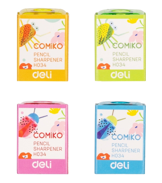 Точилка для карандашей ручная Deli EH034 Comico, 1 отверстие, пластик, ассорти
