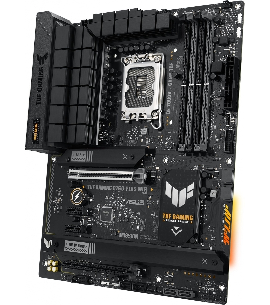 Материнская плата ASUS TUF GAMING B760-PLUS WIFI, LGA 1700, Intel B760, 4xDDR5, 4xSATA, 3xM.2, 1xPCI-E 5.0 x16, 1xPCI-E 3.0 x4, 1xUSB-A 3.2 Gen 2, 3xUSB-A 3.2 Gen 1, 1xUSB-C 3.2 Gen 2x2, 1x2.5Gb LAN, 5x3.5 мм, 7.1, Wi-Fi 6, Bluetooth 5.2, Standard-ATX