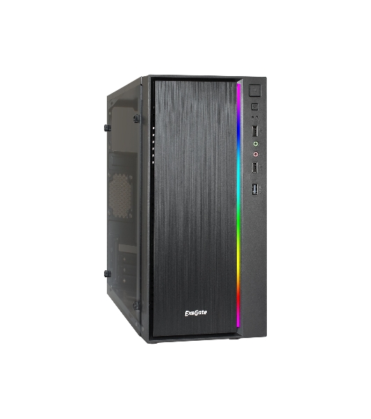 Компьютерный корпус Minitower ExeGate mEVO-9301 Black-RGb light, ATX, (700NPX), с окном, 2*USB+1*USB 3.0, HD Audio