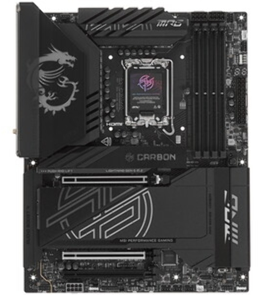 Материнская плата MSI MPG Z890 CARBON WIFI, LGA 1851, Intel Z890, 4xDDR5, 4xSATA, 5xM.2, 1xPCI-E 5.0 x16, 1xPCI-E 5.0 x8, 1xPCI-E 4.0 x4, 1xHDMI, 2xUSB-C Thunderbolt 4, 1xUSB-C 3.2 Gen 2, 10xUSB-A 3.2 Gen 2, 2x 5Gb LAN, 2x3.5 мм, 7.1, ATX