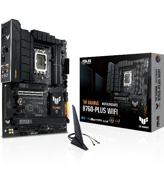 Материнская плата ASUS TUF GAMING B760-PLUS WIFI, LGA 1700, Intel B760, 4xDDR5, 4xSATA, 3xM.2, 1xPCI-E 5.0 x16, 1xPCI-E 3.0 x4, 1xUSB-A 3.2 Gen 2, 3xUSB-A 3.2 Gen 1, 1xUSB-C 3.2 Gen 2x2, 1x2.5Gb LAN, 5x3.5 мм, 7.1, Wi-Fi 6, Bluetooth 5.2, Standard-ATX